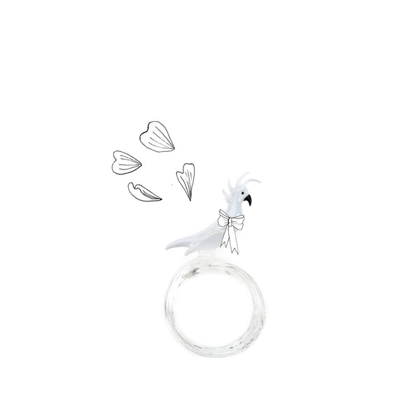 Summerill & Bishop Handblown Glass Tropical Bird Napkin Ring In White