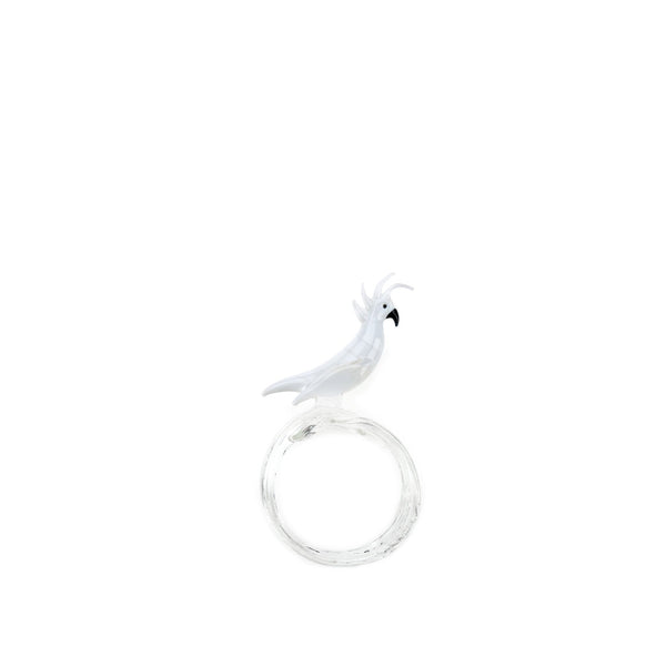 summerill & bishop Handblown Glass Tropical Bird Napkin Ring in White