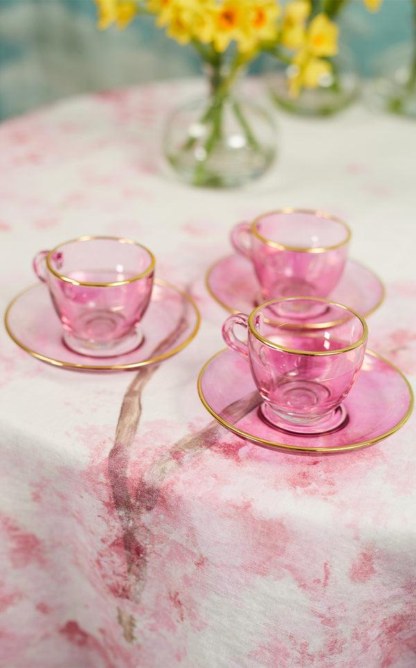 Summerill & Bishop Handblown Italian Glass Espresso Cup And Saucer In Pink With Gold Rim