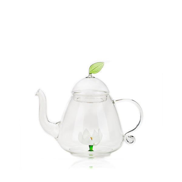 summerill & bishop Handblown Murano Glass Lotus Teapot in White