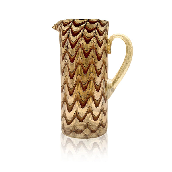 summerill & bishop Handblown Murano Glass Wave Jug in Burgundy & Gold