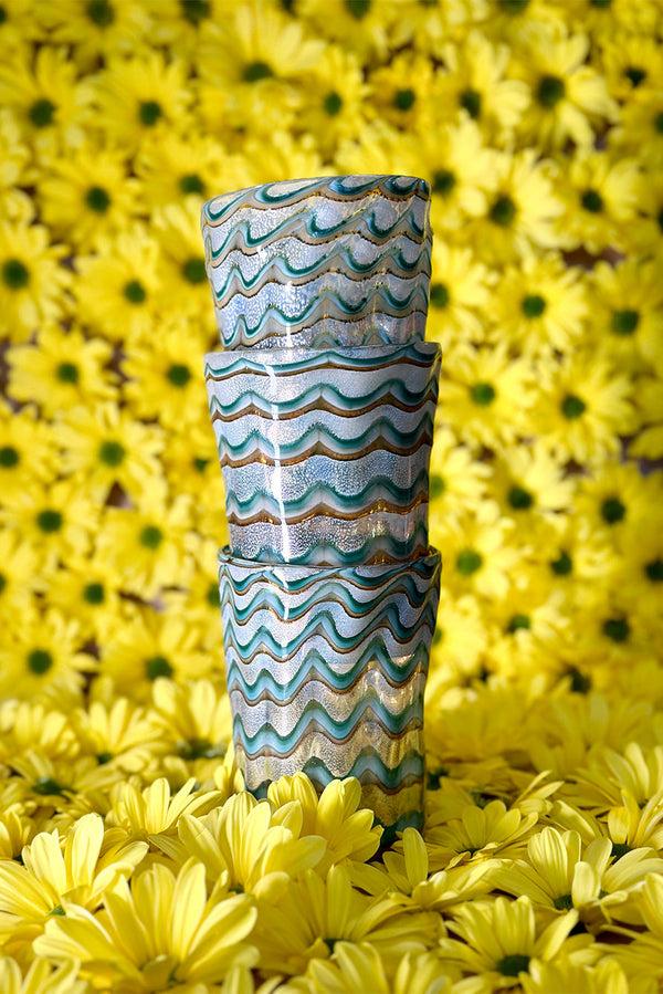 Summerill & Bishop Handblown Murano Glass Wave Jug In Green & Gold