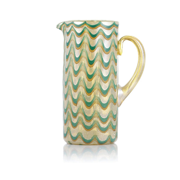summerill & bishop Handblown Murano Glass Wave Jug in Green & Gold