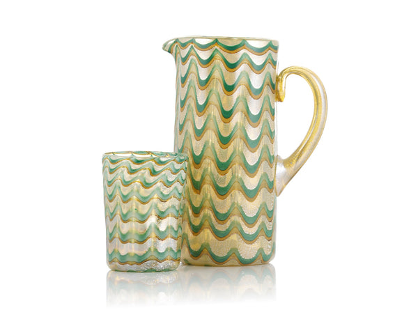 Summerill & Bishop Handblown Murano Glass Wave Tumbler In Green & Gold