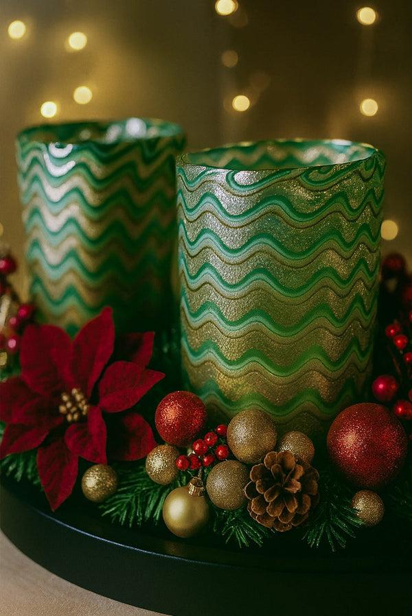 Summerill & Bishop Handblown Murano Glass Wave Tumbler In Green & Gold