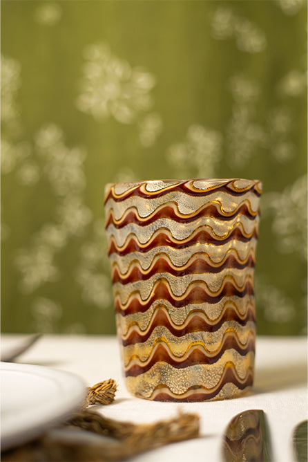 Summerill & Bishop Handblown Murano Wave Tumbler In Burgundy & Gold