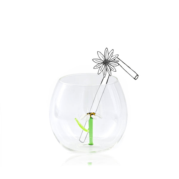 Summerill & Bishop Handblown White Daisy Flower Glass