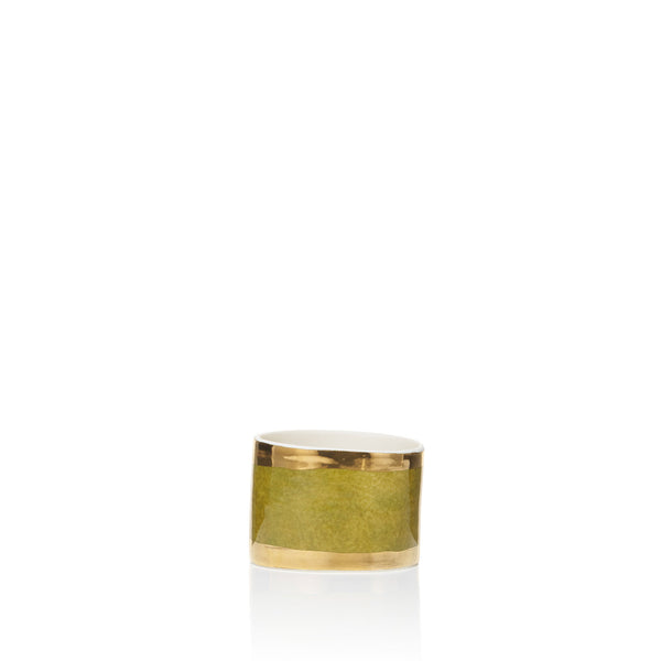 summerill & bishop Handmade Ceramic Thick Gold Rim Green Napkin Ring