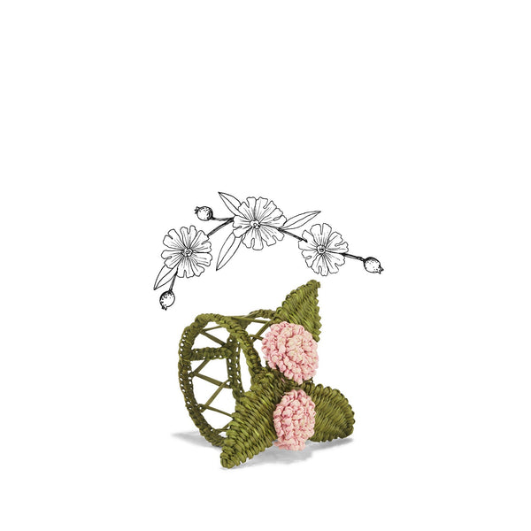 Summerill & Bishop Handwoven Roses Napkin Ring In Pink And Olive Green
