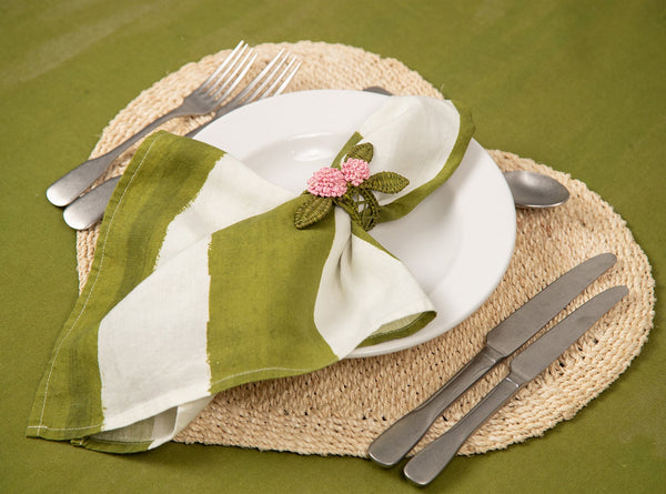 Summerill & Bishop Handwoven Roses Napkin Ring In Pink And Olive Green