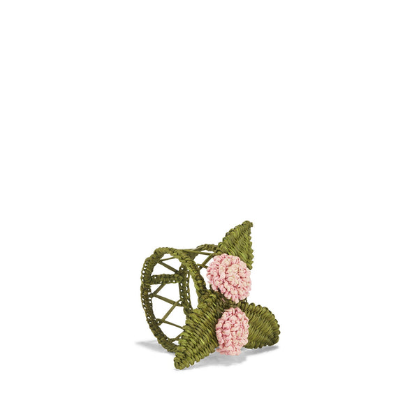 summerill & bishop Handwoven Roses Napkin Ring in Pink and Olive Green