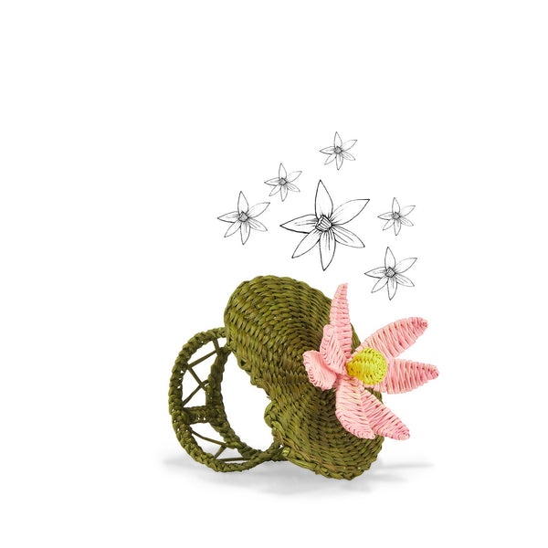 Summerill & Bishop Handwoven Waterlily Pad Napkin Ring In Pink And Olive Green