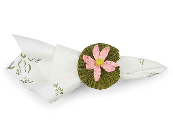 Summerill & Bishop Handwoven Waterlily Pad Napkin Ring In Pink And Olive Green