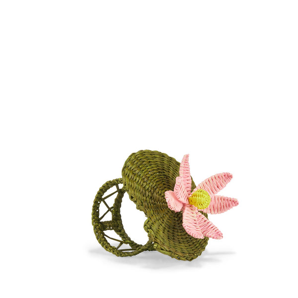 summerill & bishop Handwoven Waterlily Pad Napkin Ring in Pink and Olive Green