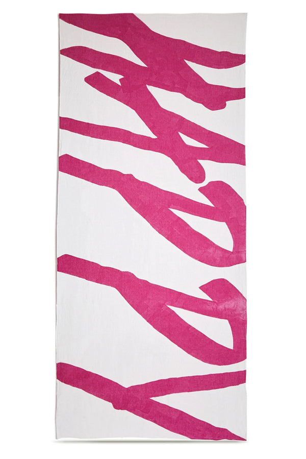 summerill & bishop 'Happy' Word Linen Tablecloth in Fuchsia Pink