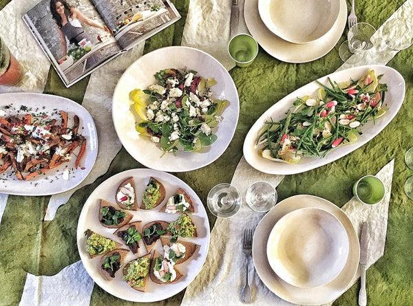 Summerill & Bishop 'Healthy' Word Linen Tablecloth In Avocado Green