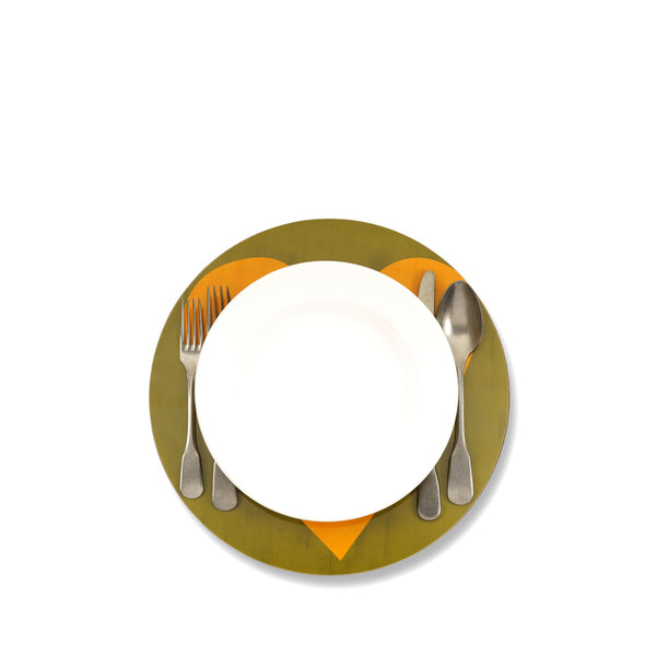 Summerill & Bishop Heart Cork-Backed Placemat/Charger In Avocado Green And Orange