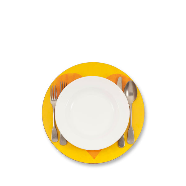 Summerill & Bishop Heart Cork-Backed Placemat/Charger In Lemon Yellow And Orange