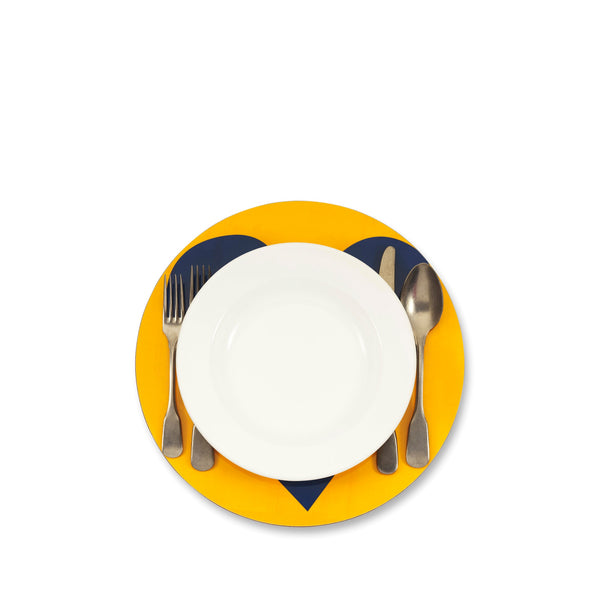 Summerill & Bishop Heart Cork-Backed Placemat/Charger In Lemon Yellow And Midnight Blue