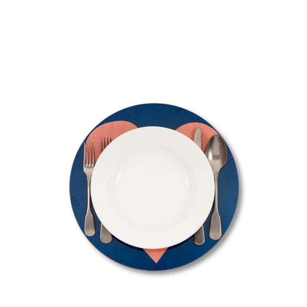 Summerill & Bishop Heart Cork-Backed Placemat/Charger In Midnight Blue And Rose Pink
