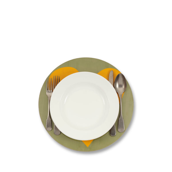 Summerill & Bishop Heart Cork-Backed Placemat/Charger In Pale Green And Lemon Yellow