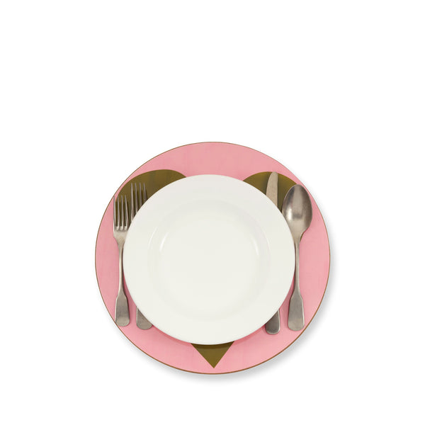 Summerill & Bishop Heart Cork-Backed Placemat/Charger In Rose Pink And Avocado Green
