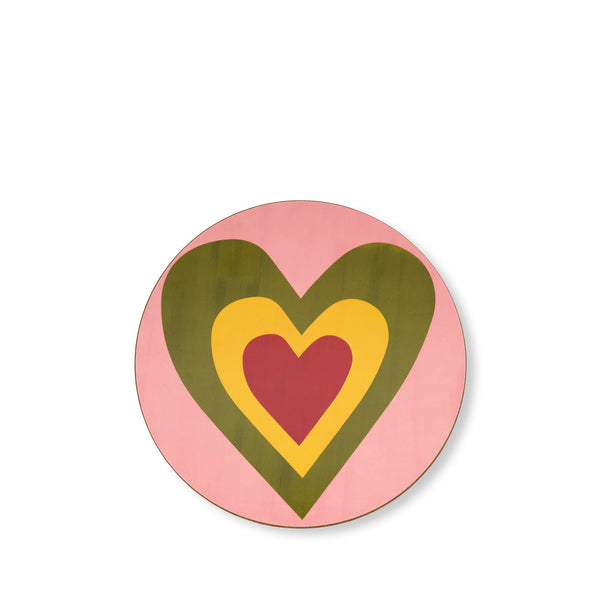 summerill & bishop Heart Cork-Backed Placemat/Charger in Rose Pink and Avocado Green
