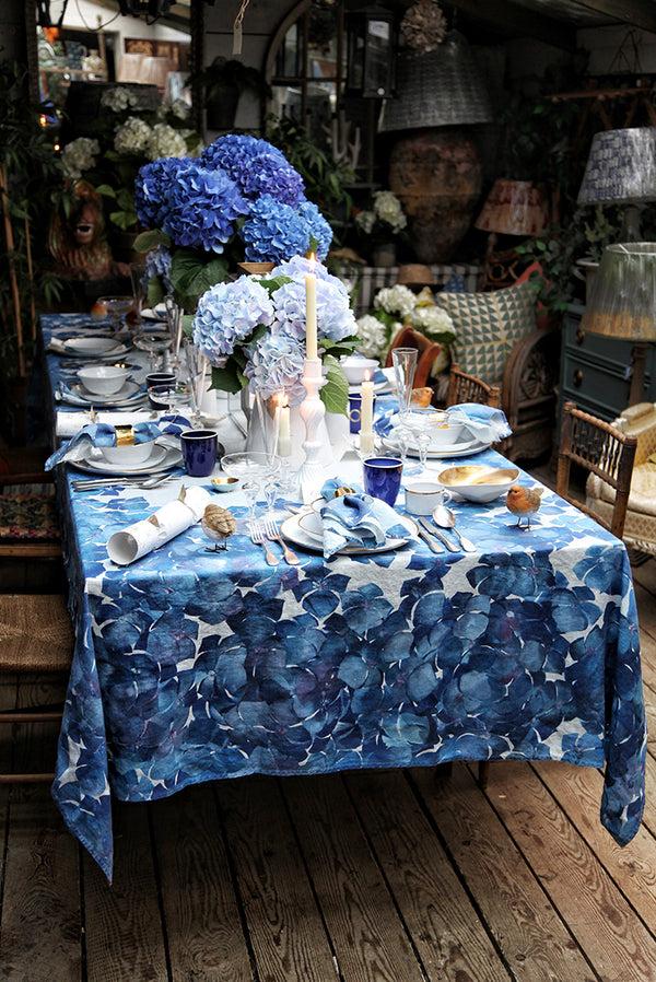 Summerill & Bishop Hydrangea Linen Napkin In Blue 50x50cm