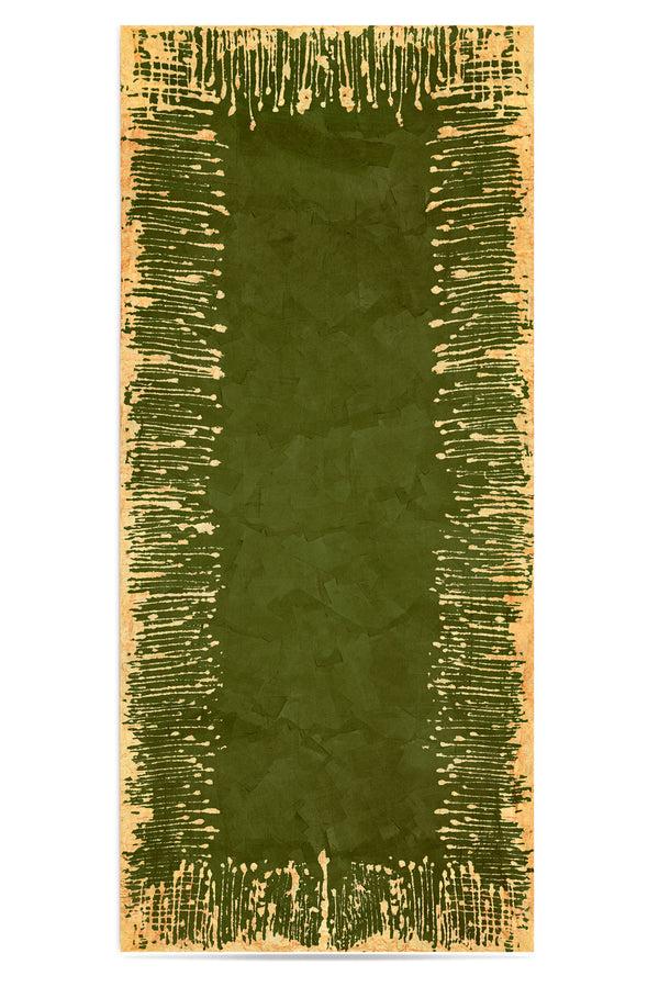 summerill & bishop Ink Linen Tablecloth in Avocado Green with Gold Drips