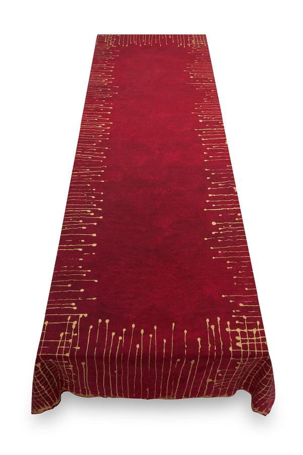 Summerill & Bishop 'Ink' Linen Tablecloth In Claret Red With Gold Drips