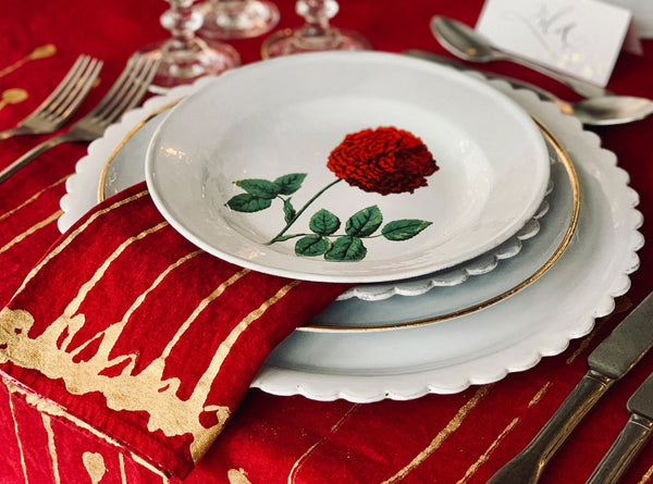 Summerill & Bishop 'Ink' Linen Tablecloth In Claret Red With Gold Drips