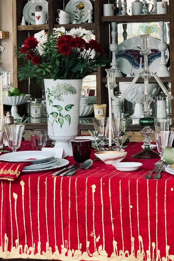 Summerill & Bishop 'Ink' Linen Tablecloth In Claret Red With Gold Drips