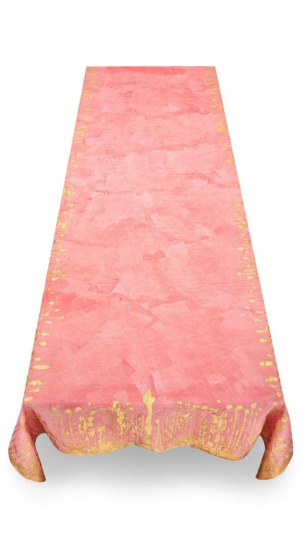 Summerill & Bishop Ink Linen Tablecloth In Deep Pink With Gold Drips