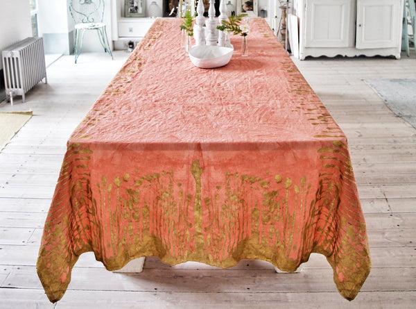 Summerill & Bishop Ink Linen Tablecloth In Deep Pink With Gold Drips