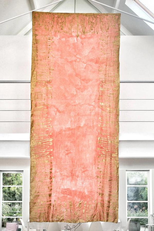 Summerill & Bishop Ink Linen Tablecloth In Deep Pink With Gold Drips