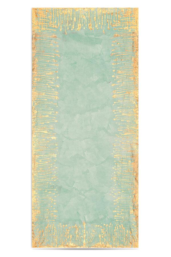 summerill & bishop Ink Linen Tablecloth in Light Green with Gold Drips