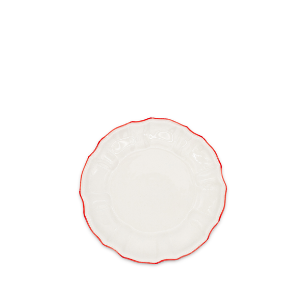 summerill & bishop Italian White Porcelain Dessert/Side Plate with a Red Rim 20.5cm