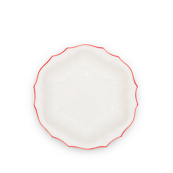 summerill & bishop Italian White Porcelain Salad Bowl with a Red Rim 32cm