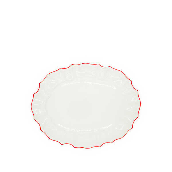 summerill & bishop Italian White Porcelain Serving Platter with a Red Rim 43cm
