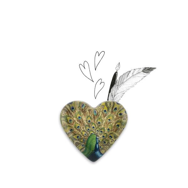 Summerill & Bishop John Derian 'Fanned Peacock' Heart Paperweight 9cm