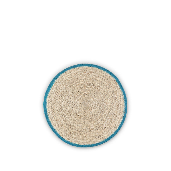 summerill & bishop Jute Placemats with Light Blue Border in Basket Set of Six