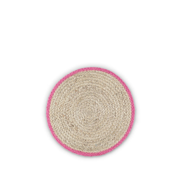 summerill & bishop Jute Placemats with Pink Border in Basket Set of Six