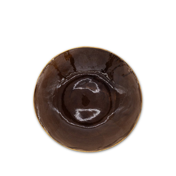 summerill & bishop Large Brown Porcelain Serving Bowl with Gold Rim 33cm