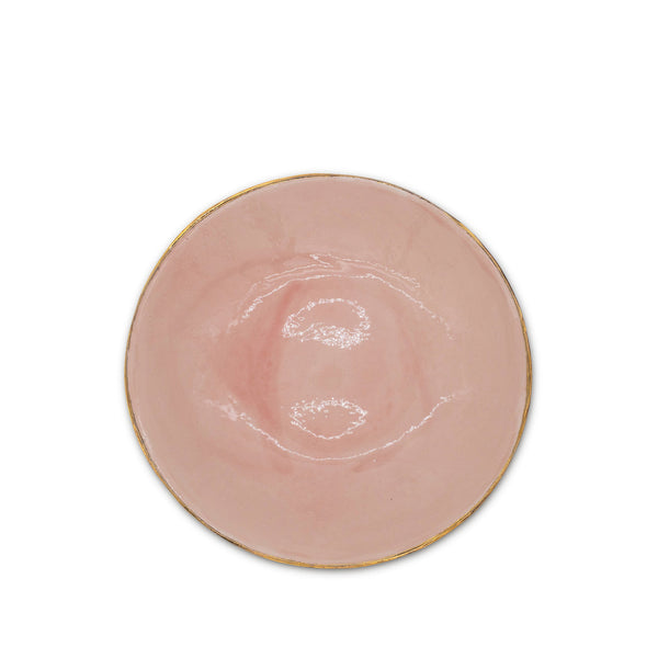 summerill & bishop Large Pink Porcelain Serving Bowl with Gold Rim 33cm