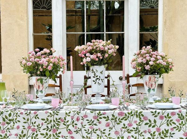 Summerill & Bishop 'Le Jardin Des Roses' Linen Tablecloth In Pink & Green