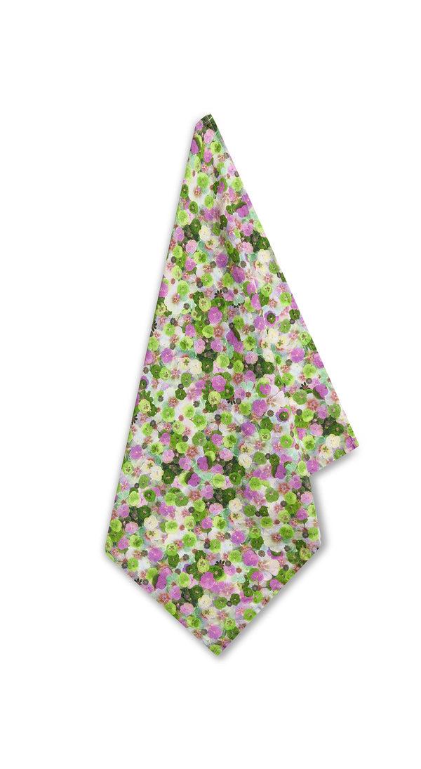 summerill & bishop 'Le Marché aux Fleurs' Linen Napkin in Purple Pink and Green 50x50cm