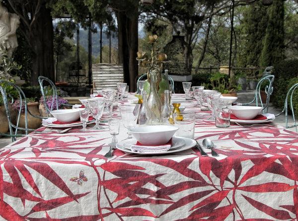 Summerill & Bishop Les Palmiers Linen Tablecloth In Red