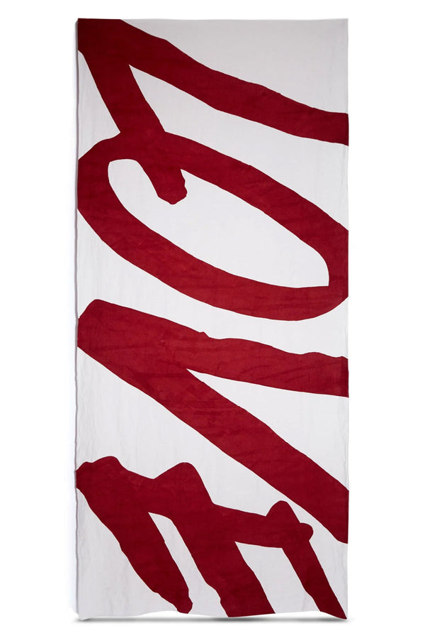 summerill & bishop 'Love' Word Linen Tablecloth in Claret Red