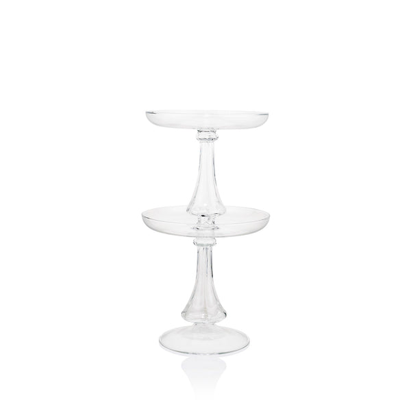 summerill & bishop Luna Clear Handblown Glass 2 Level Cake Stand 40cm
