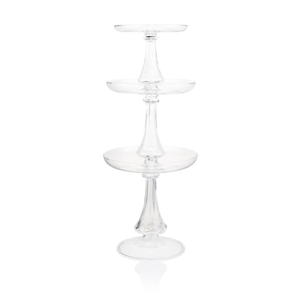 summerill & bishop Luna Clear Handblown Glass 3 Level Cake Stand 60cm